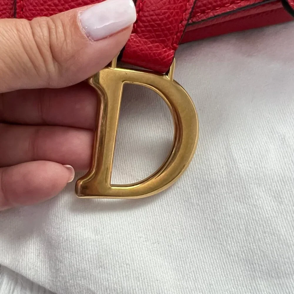 CHRISTIAN DIOR Grained Calfskin Mini Saddle Bag in Red - Picture 2 of 12